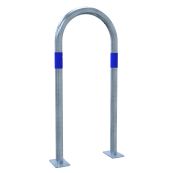 Barrier bracket | as e-charging station protection | to be fixed by plugs, | total width: 460mm, total height: 1000mm | hot-dip galvanized with 3 blue reflective strips foil type RA1/A